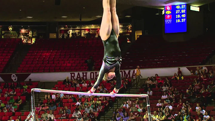Iowa's Emma Stevenson's bar routine at the NCAA Re...