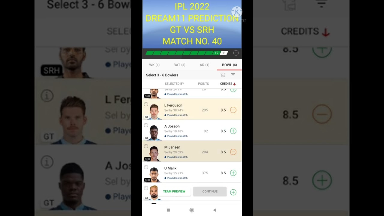 IPL 2022 - DREAM11 PREDICTION- GT VS SRH - MATCH NO. 40