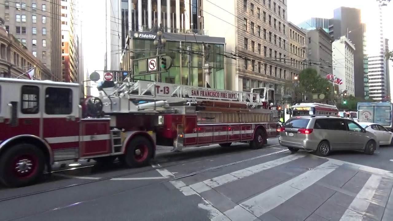 San Francisco Fire Dept Truck 13 and Engine 13 Responding