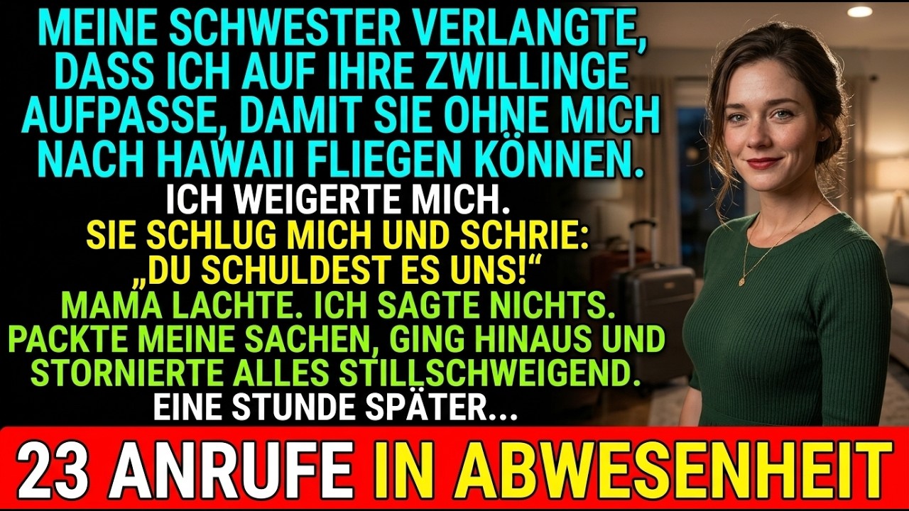 Meine Schwester schlug mir mitten beim Thanksgiving-Essen ins Gesicht und meine Mutter lachte nur. „Sei nicht so egoistisch, zehn Tage auf die Zwillinge aufzupassen ist doch nichts“, sagte...