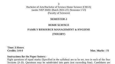BA / BSc 1st Semester Home Science Syllabus 2024 GNDU University | Ba 1st Semester Syllabus 2024