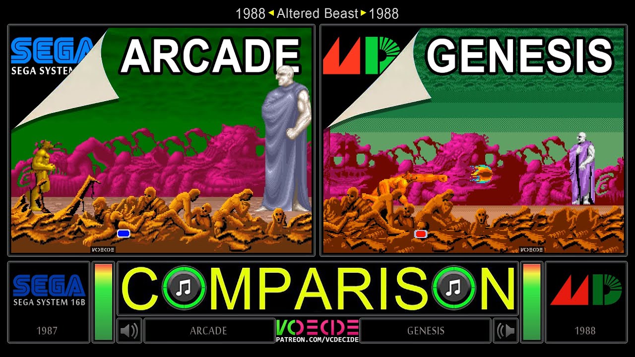 Altered Beast (Arcade vs Sega Genesis) Side by Side Comparison - Dual Longplay