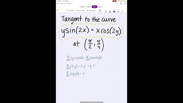 Find an equation of the tangent to the curve ysin(2x)=xcos(2y) at (pi/2, pi/4) #tangent #calculus