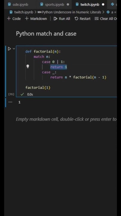 How to build a factorial function using python Match and Case. # ...