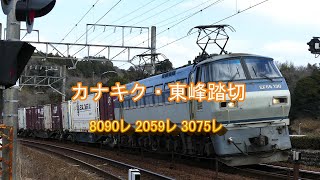 2023/02/05 カナキク・東峰踏切から8090レ(レール輸送) 2059レ 3075レの3本 東海道本線