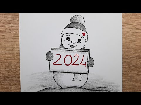 Kolay 2024 Yeni Yıl Sevimli Kardan Adam Çizimi Adım Adım Nasıl Çizilir Öğretici Çizimler