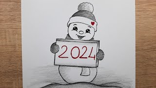 Kolay 2024 Yeni Yıl Sevimli Kardan Adam Çizimi Adım Adım Nasıl Çizilir Öğretici Çizimler