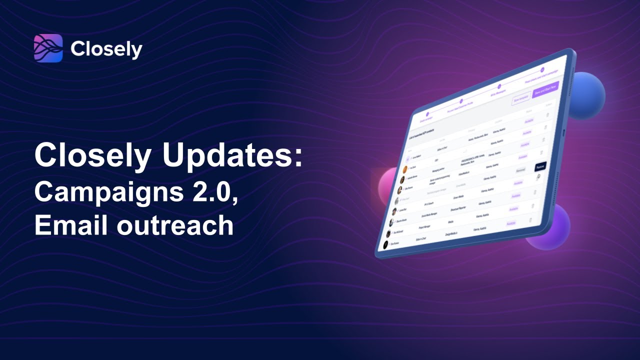Closely Updates - Campaigns 2.0, Email outreach