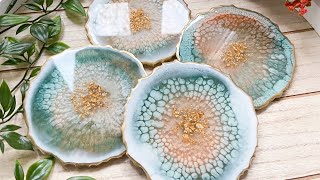 Beautiful Teal & Bronze Geode Resin Coasters