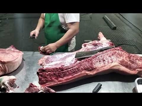 AMAZING KNIFE SKILLS HALF CARCASS DEBONING TRADITIONAL MARKET #amazing #skills #porkmeat #viral