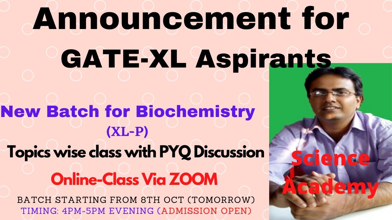 Announcement For Gate Xl Aspirants Online Biochemistry Class Youtube