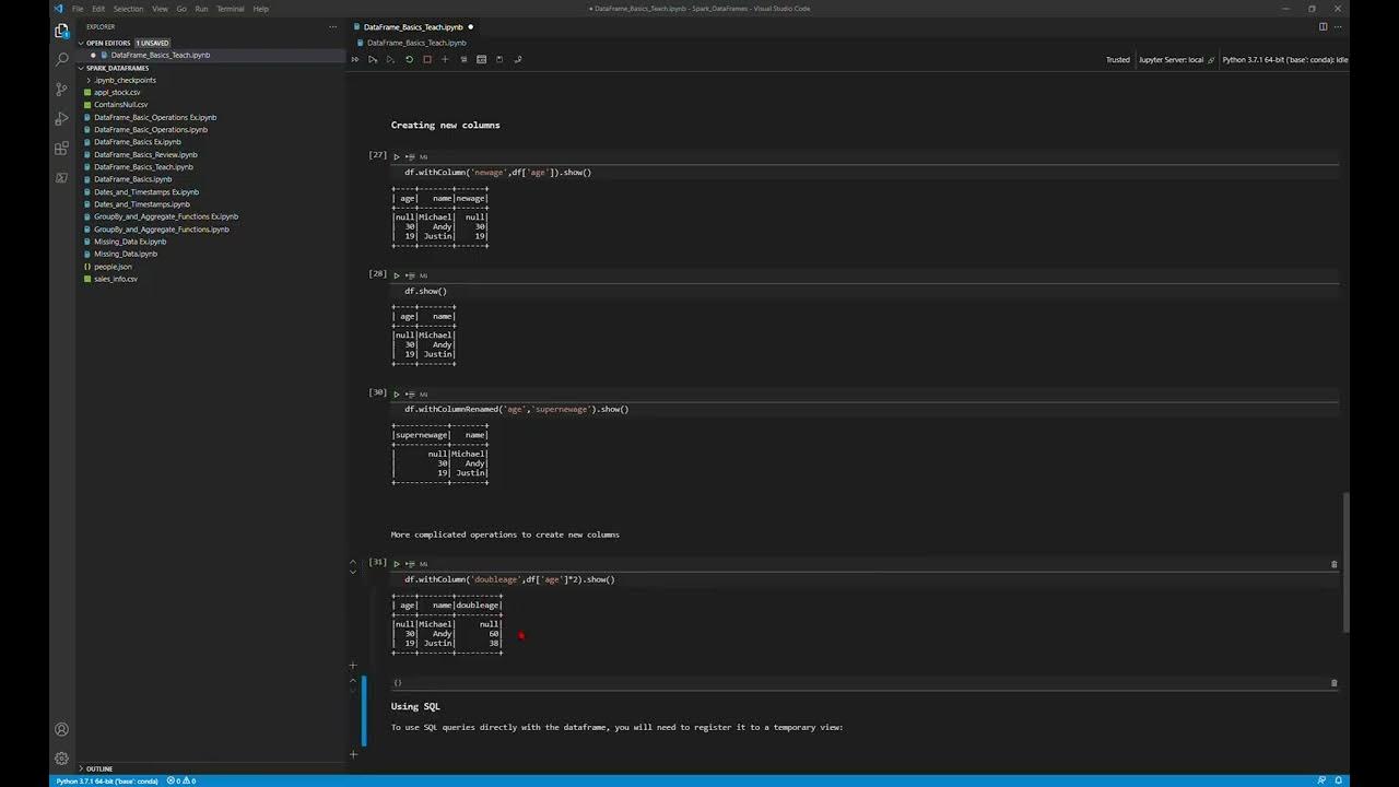 DataFrame Basics Teach ipynb Spark DataFrames Visual Studio Code 2021 ...