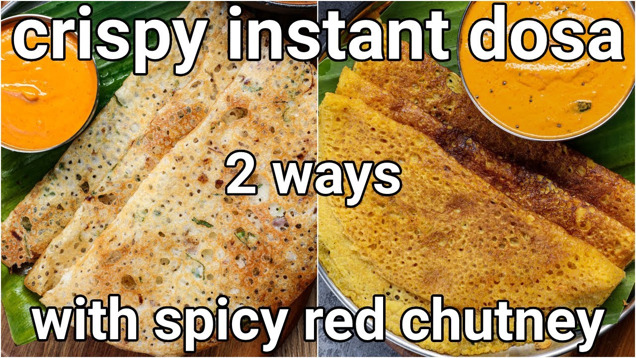 2 instant crispy dosa recipe - aloo dosa, besan dosa & red chutney | instant south indian breakfast | Hebbar | Hebbars Kitchen