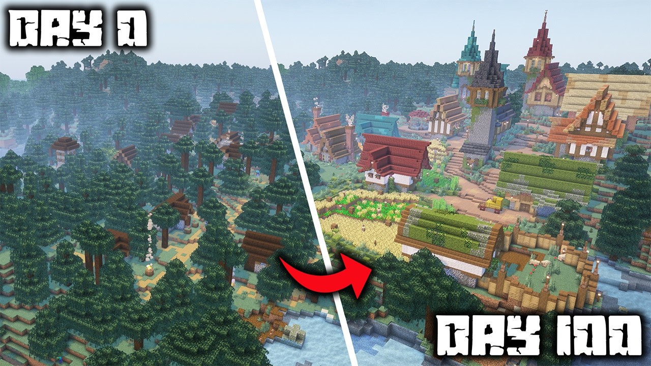 I Spent 100 Days TRANSFORMING a Taiga Village in Minecraft! - YouTube