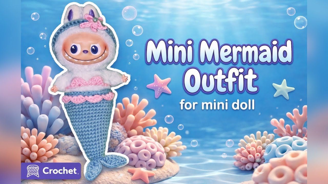 Easy Crochet Mermaid Outfit for Mini Labubu 🧜‍♀️ Tutorial