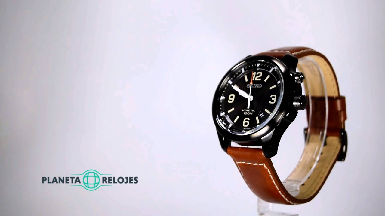 Seiko Kinetic Black Dial \u0026 Case With Brown Leather Buckle Strap SKA691P1