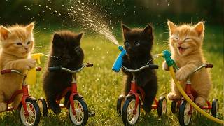 Hilarious Kitten Cleaning Day Gone Wild! 🧼🐾 Mama Cat \& Papa Cat’s Motorcycle Wash ❤️