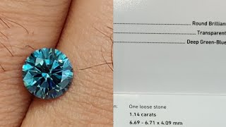 1ct round shape deep green blue lab grown diamond $3500 gia certified  #rare #beauty Resimi