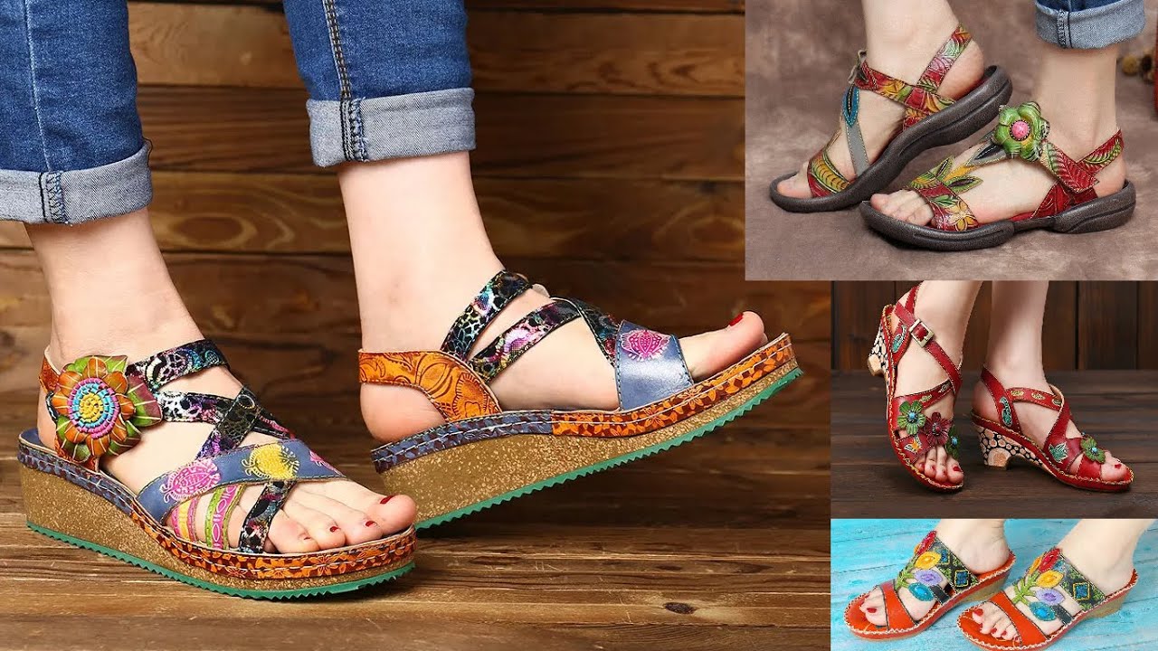 SOCOFY Sooo Comfy Genuine Leather Sandals|| SOCOFY Floral Stitching ...
