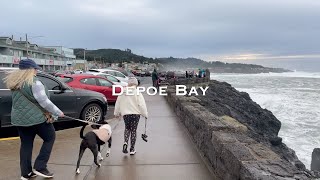 Coast Walk: Downtown Depoe Bay, Oregon Huge Ocean Waves and World's Smallest Harbor