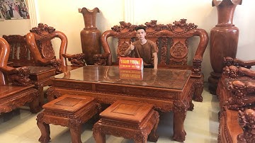 Bộ ghế minh nghê cột 16 bộ 10 món gỗ hương đá hàng đục tay của làng nghề