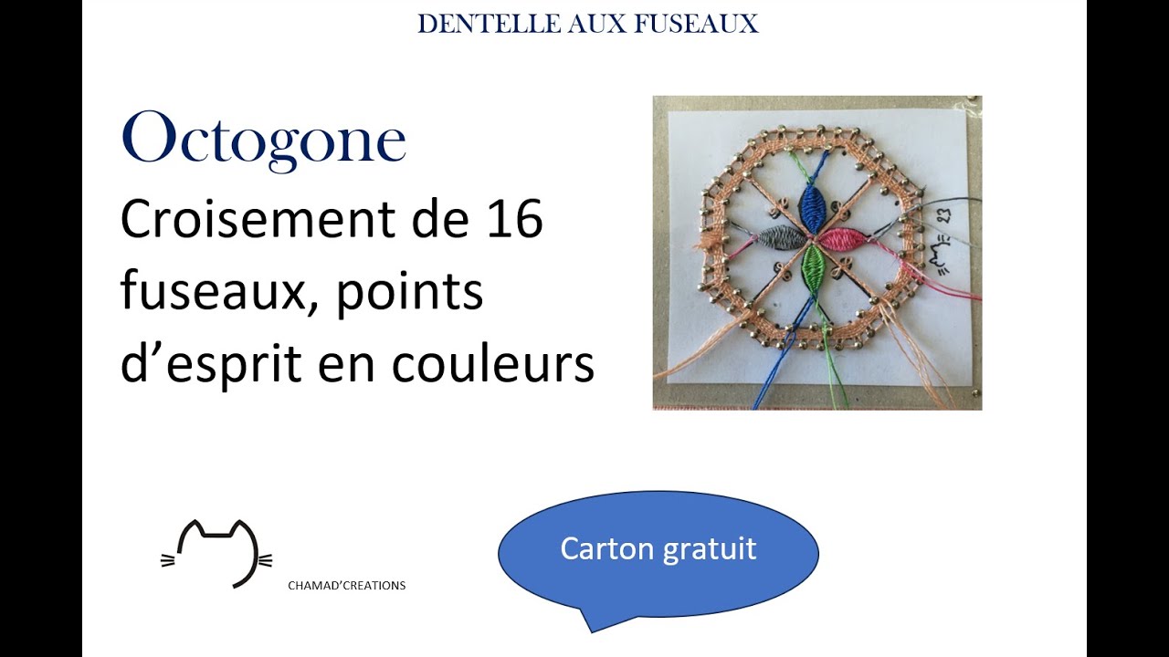 OCTOGONES; croisement de 16 fuseaux et points d'esprit en couleurs