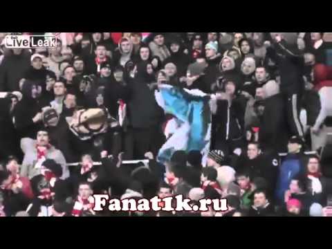 Funny Russian football fans with rival's banner Lion sucks the penis
