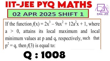 If the function f(x) = 2x³ -9ax² +12a²x +1, attains its local maximum and local minimum at p and q