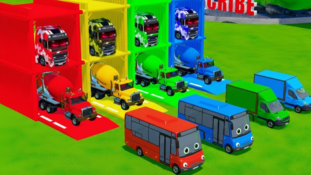 Garage with Color - ALL MIXER TRUCK WITH DOUBLE FLATBED TRAILER TRUCK, VOLKSWAGEN, INTERNATONAL FS22