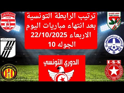 بعد انتهاء الجولة 10 وتعادل الترجي ترتيب الدوري التونسي اليوم بعد انتهاء مباريات الاربعاء22 10 2025