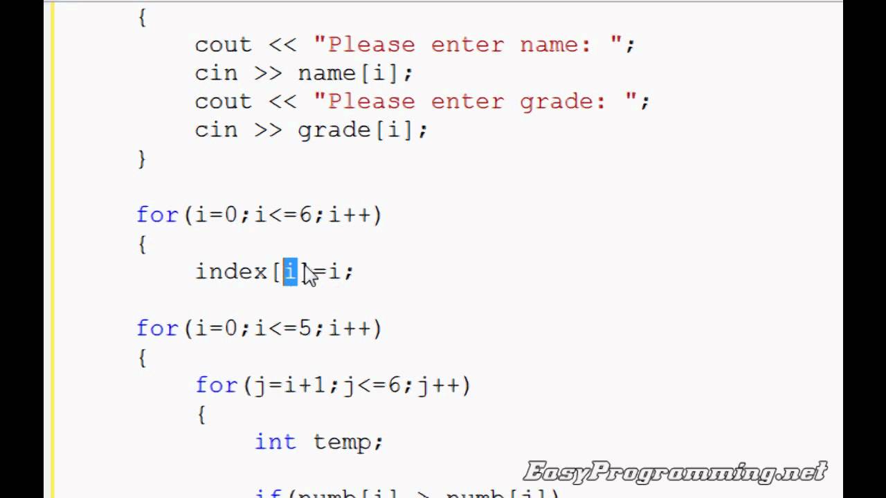 Easy Programming Beginner C++ Tutorials The Index Sort