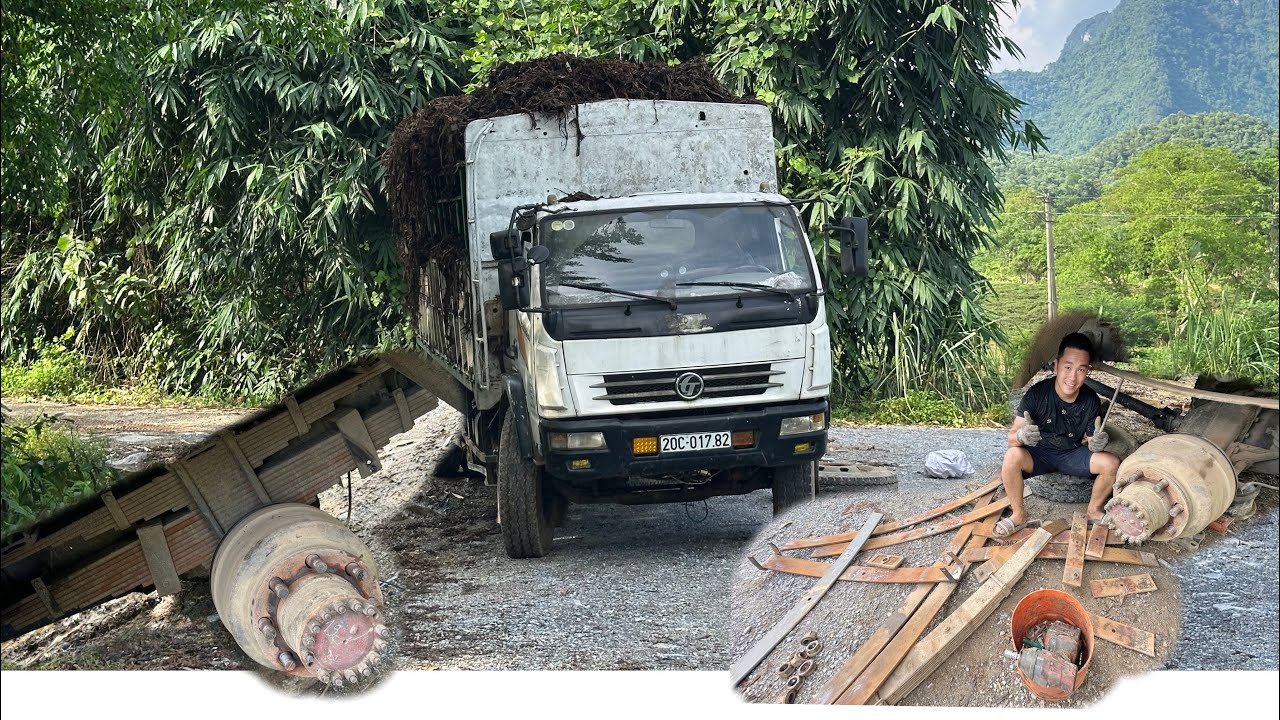 Rescue and rearrange the spring of a truck carrying 20 tons of goods that was displaced.