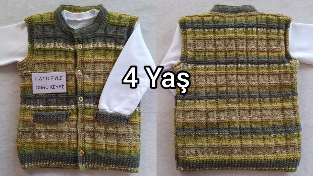 Mesut Çocuk Yeleği Yapımı. 4 Yaş Cepli Yuvarlak Yakalı Güzel Kolay Tam Anlatımlı Bebek Kazak Tarifi