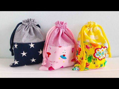 簡単でかわいい 裏付き切り替え巾着袋の作り方 コップ袋 Kcoton Drawstring Bag Tutorial 裏地つき巾着袋 Youtube
