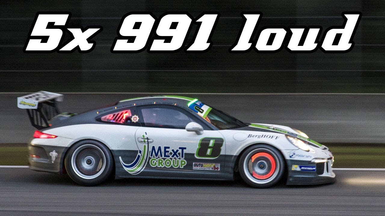 5x very loud PORSCHE 991 Cup - 24h of Zolder 2017 (Downshifts & backfire)