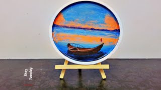 How to paint Seascape with boat/easy sunset boat painting /tutorial for beginners