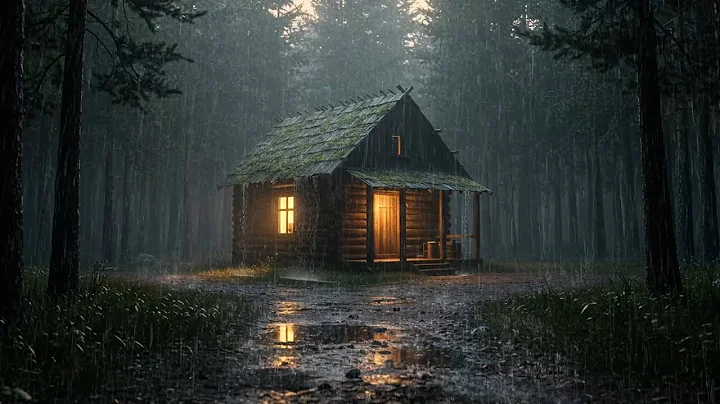 Goodbye Stress to Sleep Instantly with Heavy Rain & Thunder on Old Metal Roof in Rainforest at Night