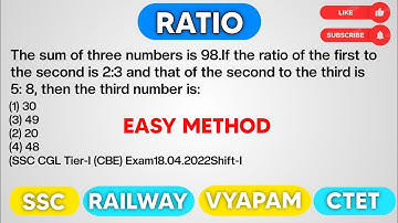 Ratio|The sum of three numbers is 98.If the ratio of the first to the second is 2:3 and that of the