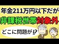 【誤算！】住民税非課税世帯の年金目安211万円・158万円以下でも住民税非課税世帯になれないケース６つ。年金受給者が住民税非課税世帯になる要件とは？