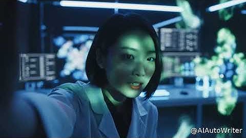 A scientist watches as organic shapes endlessly morph into glowing geometric forms.