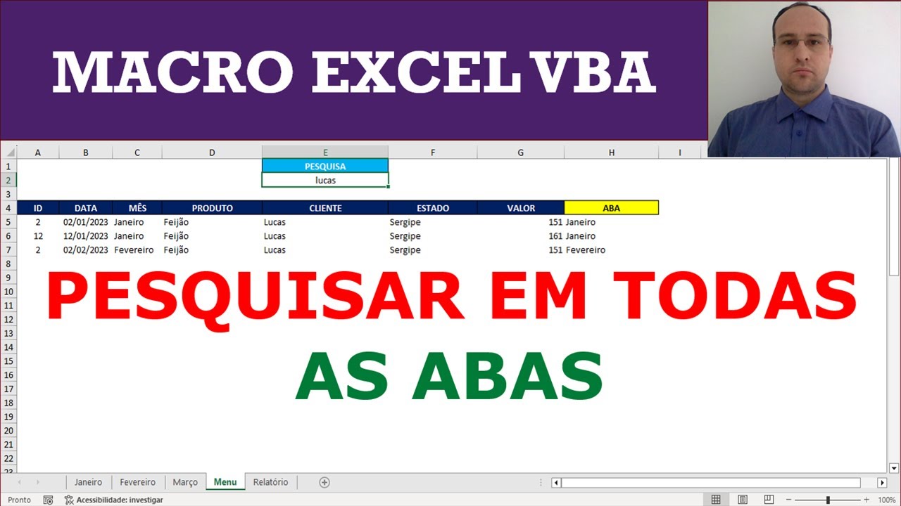 Pesquisar em Todas as Abas da Planilha Excel via Códigos VBA