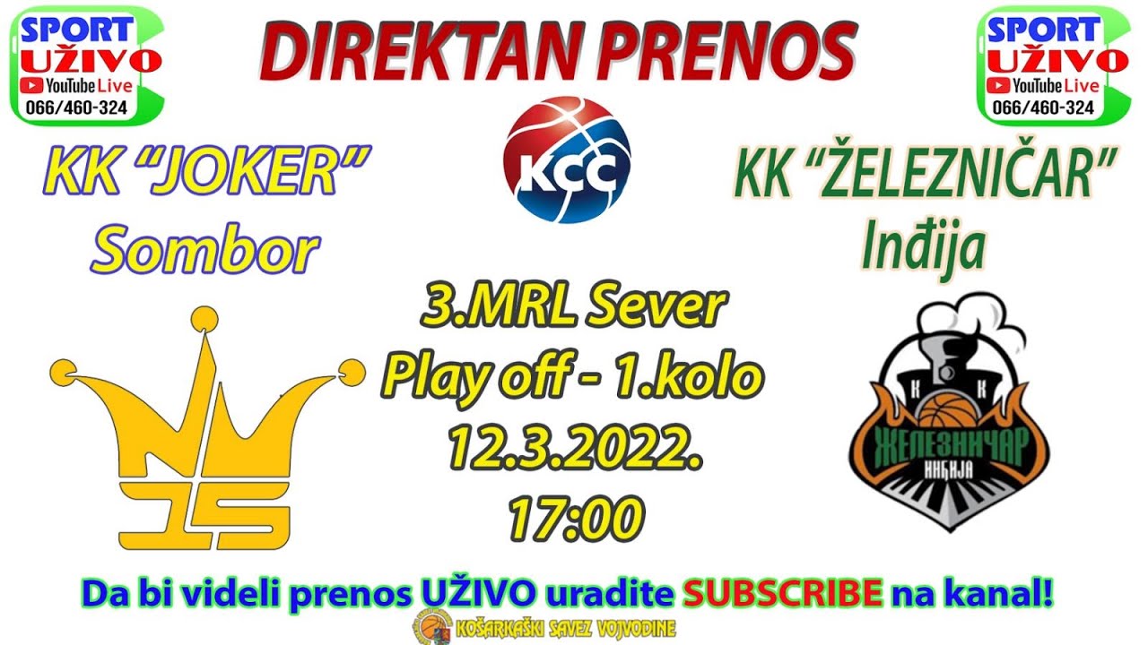 KK "JOKER" Sombor  -  KK "Železničar" Inđija  12.3.2022. u 17h  UŽIVO