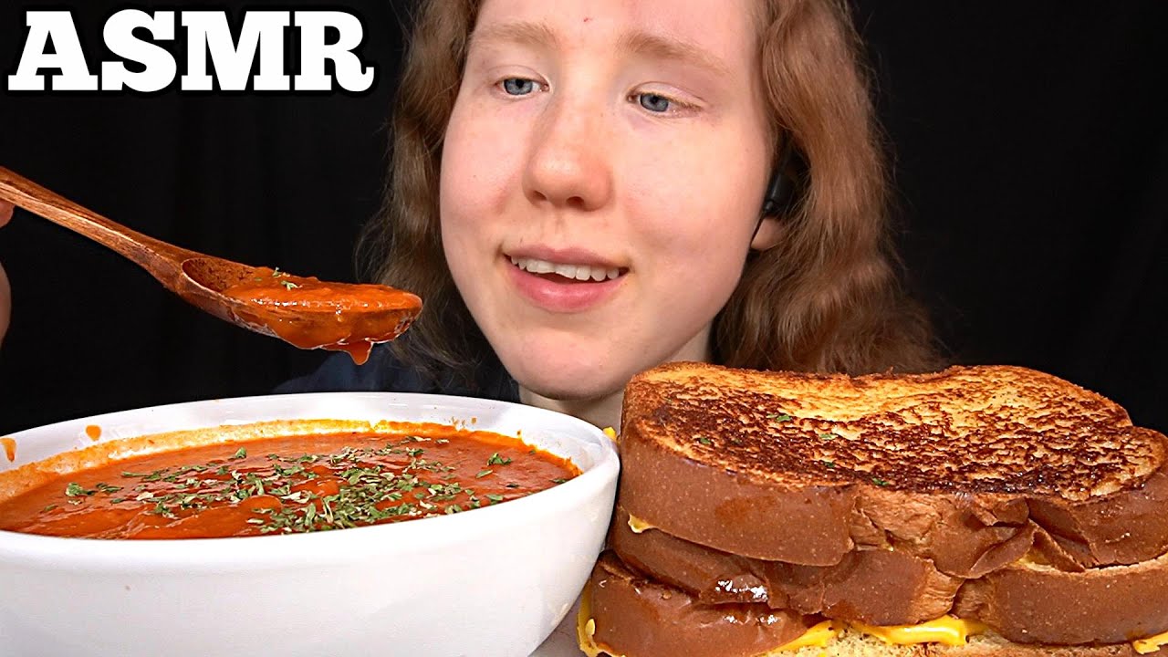 ASMR GRILLED CHEESE & TOMATO SOUP (No Talking) EATING SOUNDS