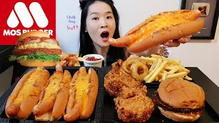 SUPER CHEESY CHILI CHEESE DOGS MOS Burger Waygu Beef Cheeseburger, Crispy Chicken - Mukbang Asmr