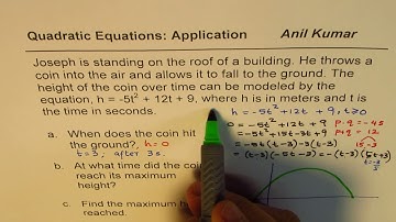 Projectile Motion Quadratic Application Maximum Height Time to Hit Ground