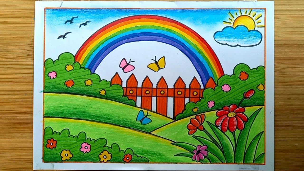 Garden Drawing Easy/Flower Garden Drawing/Beautiful Garden Scenery Drawing  Step-by-step, image size:1280x720