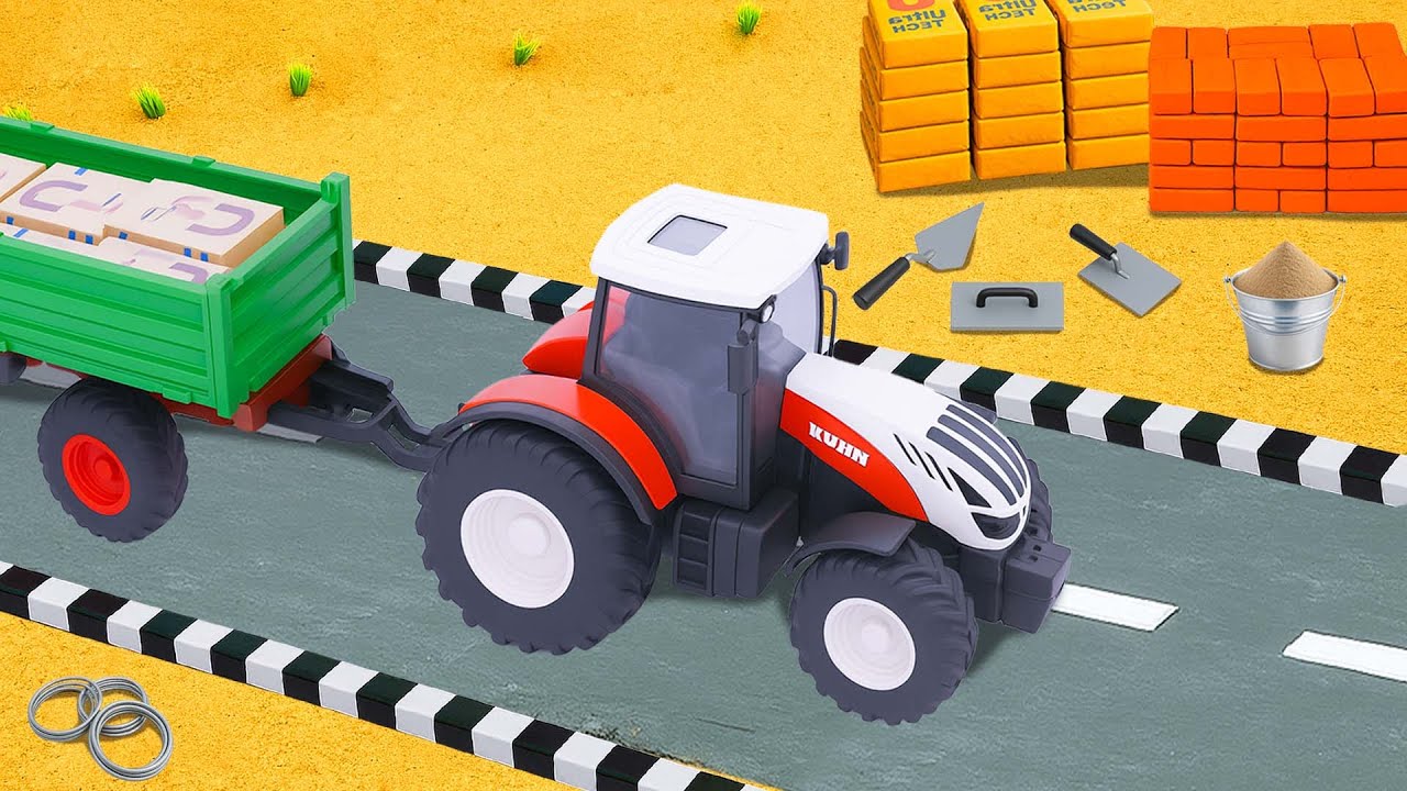 DIY Mini Farm Tractor Pulling Cargo Trailer on Road | Mini Construction Project