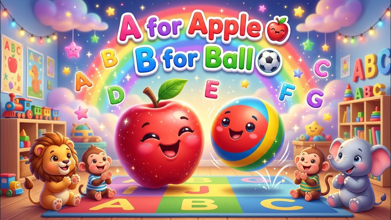 A for Apple 🍎 B for Ball ⚽ | ABC Phonics Song for Kids | Fun Alphabet ...
