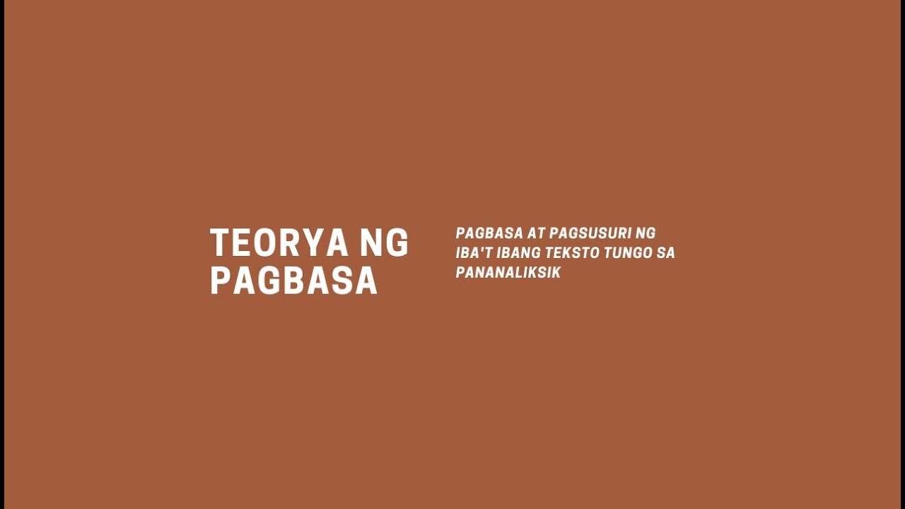 Teorya Ng Pagbasa Youtube