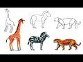 how to draw animals. Giraffe Leopard Zebra.